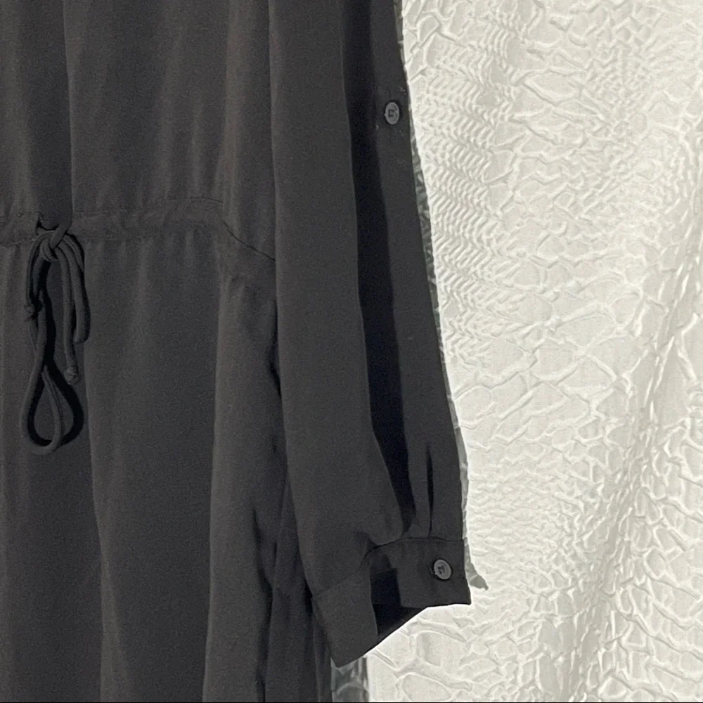 AGB Long Sleeve V Neck Drawstring High Low Black Dress - Picture 3 of 7
